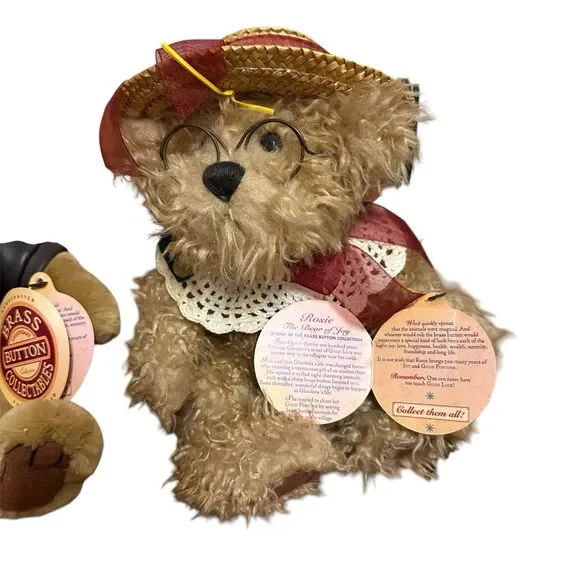Vtg Brass Button Bears Rosie & Radar W/Bench 1997 Legendary Collection Cottage